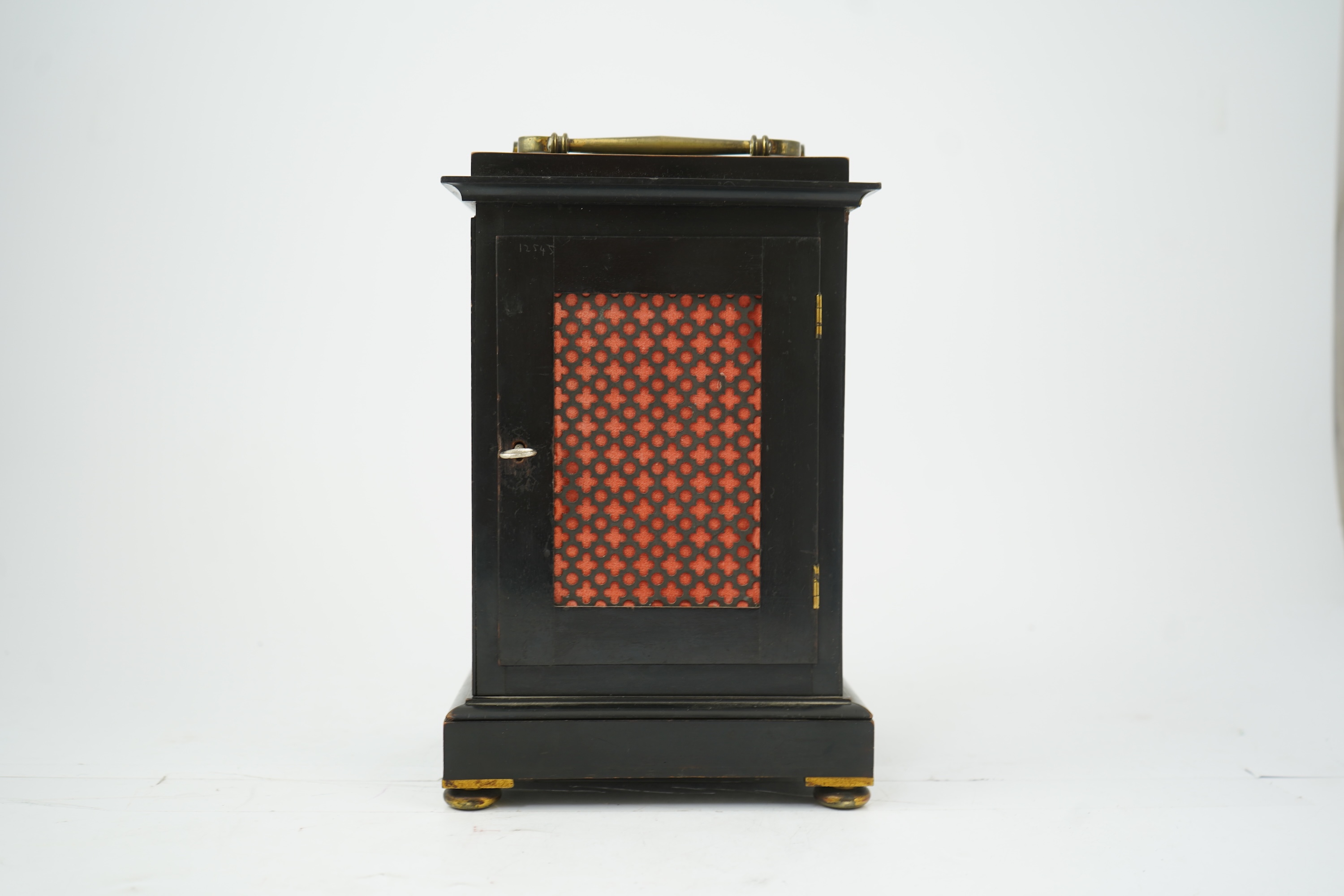 A mid-19th century ebonised double fusee mantel clock by Jacobs and Lucas, 7, Whitefriargate, Hull